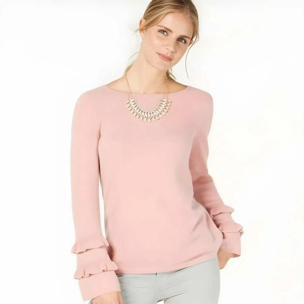 Charter Club Luxury‎ 100% Cashmere Pink Ruffle Bell Sleeve Sweater 3X Plus Size